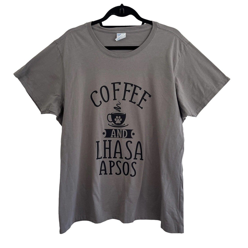Port & Company Graphic Tee Women Size XXL Coffee Lhasa Apso Dog Lover T-Shirt